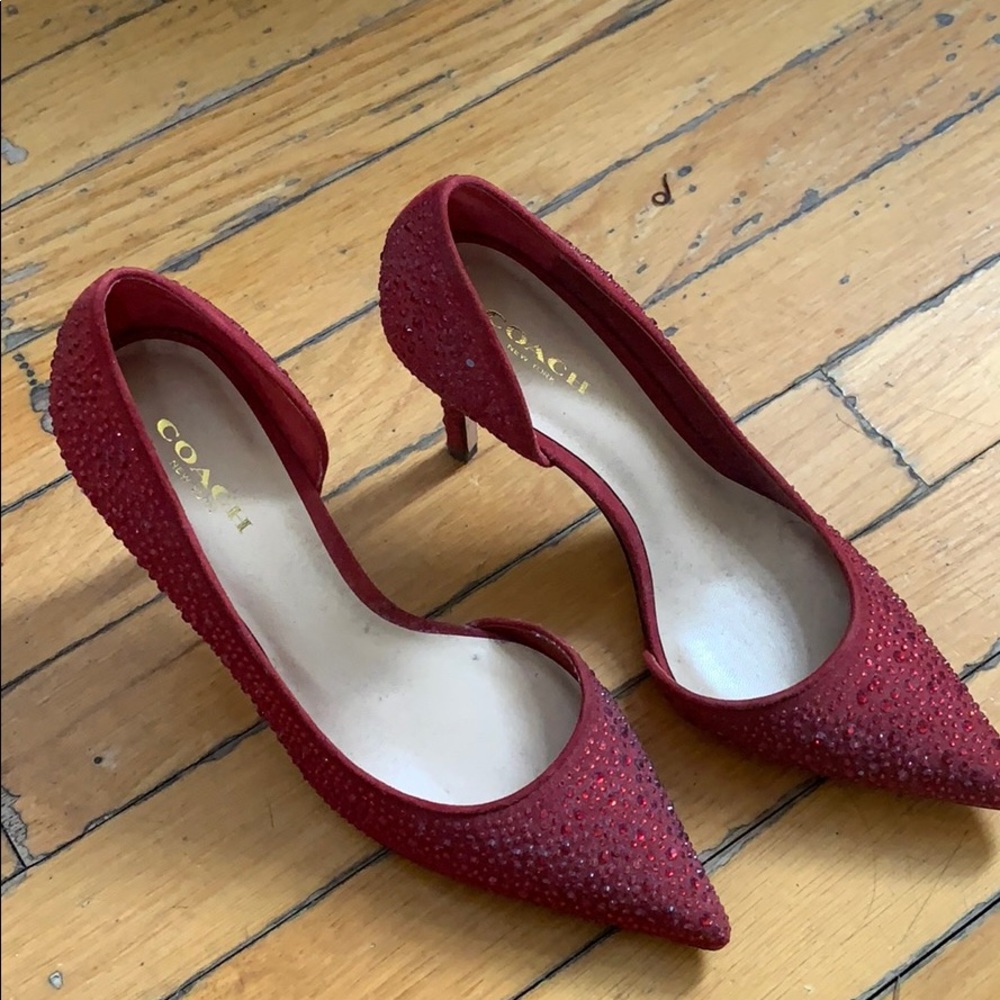 Used Coach red suede pumps with rhinestones 6B